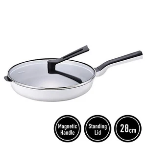remy Frying Pan Wide 28cm White Standing Lid High Thermal Conductivity Japan New - Picture 1 of 5