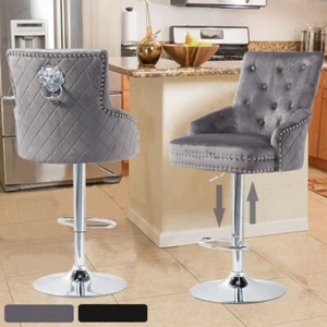 Luxury Velvet Swivel Bar Stool Kitchen Island Height Counter Chair w/ High Back - Picture 1 of 18
