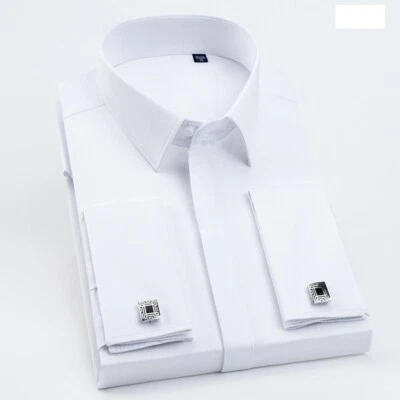 Camicie eleganti uomo maniche lunghe polsino francese formale business con gemelli camicie - Immagine 1 di 2