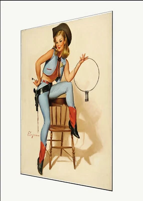 Cartel artístico vintage pin up modelo impresión Gil Elvgren lienzo pintura vaquera Foto 1 de 4