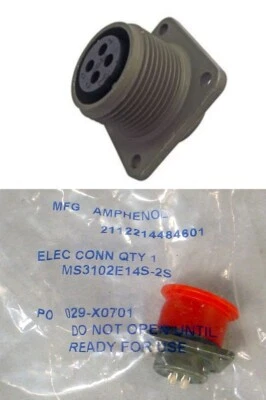 New Sealed AMPHENOL Circular Connector MS3102E14S-2S Box Mount 4 Contact MIL - Image 1 of 4