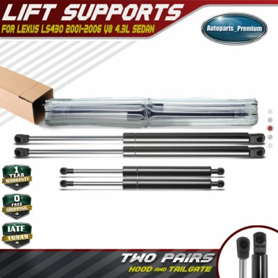 4x Capó delantero y maletero trasero Elevador Soportes Amortiguadores Puntales para Lexus LS430 2001-2006 Foto 1 de 4