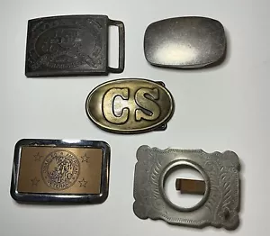 Vintage Lot of 5 Belt Buckles (replica) CS, Disabled Veterans, Model T, Nickel - Picture 1 of 14