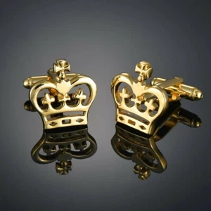 Gold Crown Cufflinks Formal Business Wedding Gift for Suit Shirt - Picture 1 of 4