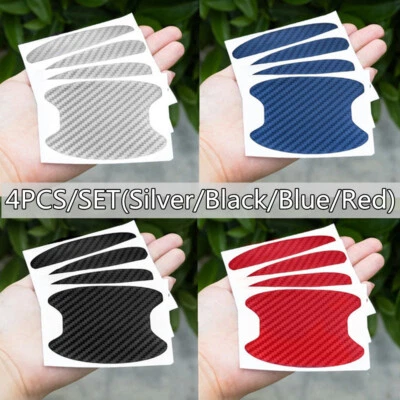 4x Pegatinas de película antiarañazos protectoras de manija de puerta de fibra de carbono accesorios para automóvil Foto 1 de 4