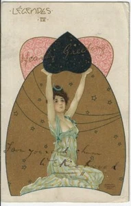 French Art Nouveau Artist Signed R Kirchner Postcard "Hearty Greetings" Woman - Picture 1 of 2