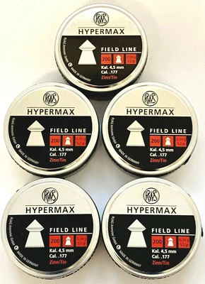 5 x 200 Zinn Luftgewehrkugeln Spitz RWS Hypermax 4,5 mm bleifrei 1000St #032.002