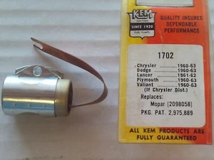KEM IGNITION CONDENSER 1702....1960-63 MOPAR - Picture 1 of 3