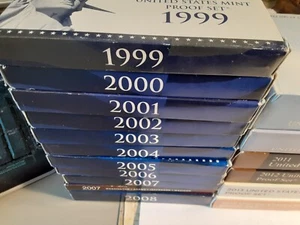 Proof set run. One each; 1999 thru 2008. 10 complete sets. Boxes and COA's. - Picture 1 of 1