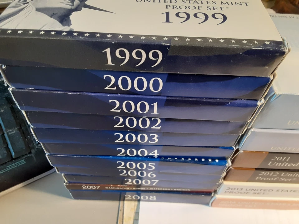 Proof set run. One each; 1999 thru 2008. 10 complete sets. Boxes and COA's. - Image 1 of 1