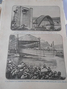 Pont en ciment armé à Brest à Plougastel Croiseur Colbert à Brest Print 1928 - Imagen 1 de 1