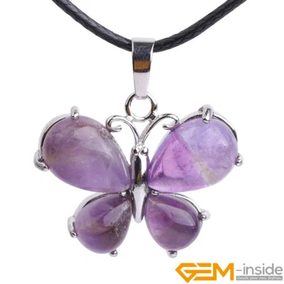 Natural Assorted Gemstone Butterfly Pendant Charms Necklace 16'' Fashion Jewelry - Image 1 of 4