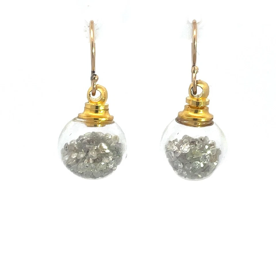 Diamond Locket  Earrings 14k Gold &Gold Filled 7 Carat Floating Natural Diamonds - Image 1 of 4