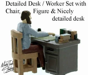 OFFICE Desk, Chair and Worker HO scale Figure set comes Painted and Detailed - Picture 1 of 1