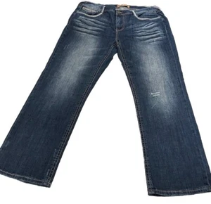 Seven7 Dark Blue Wash Jeans 42x32 Measured Mens Distressed Slim Straight Fit - Picture 1 of 13