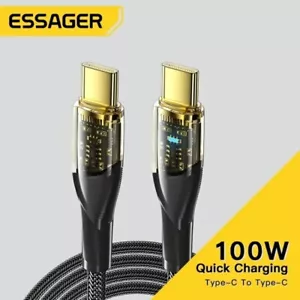 PD 100w USB Type C Charging Cable Dual USB-C Phone Charger Lead Nylon Braided 2m - Picture 1 of 5