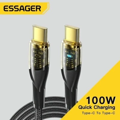 PD 100w USB Type C Charging Cable Dual USB-C Phone Charger Lead Nylon Braided 2m - Image 1 of 4
