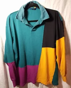 Apparecchio vintage manica lunga colorblock colletto con bottoni XL - Foto 1 di 13