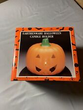 Earthenware Pumpkin Jack O Lantern Vintage Halloween Votive Candle Holder