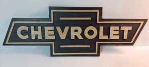 Chevrolet Sign Wood Wall Decor Garage Truck Car Vintage Style Gas Oil Bar Black - Picture 1 of 5