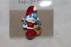 Vintage Papa Smurf Christmas Pin with Candy Cane and Bag of Toys 1 1/4" Tall