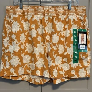 Cute Briggs Women Linen Blend Pull On Shorts XL Floral Pockets Elastic Waist NWT - Picture 1 of 13