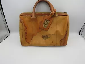 Alviero Martini Vintage Boston Bag Purse Handbag Map Geo Leather Brown - Picture 1 of 14