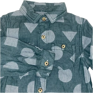 Oshkosh Button-up Shirt Toddle Boy 3T Green Long Tab Sleeve Heavy Collar Pockets - Picture 1 of 10