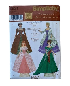 Bambola Simplicity Fashion Modello Elisabettiana Guerra Civile Vittoriana 9521 Nuova NON TAGLIATA - Foto 1 di 3