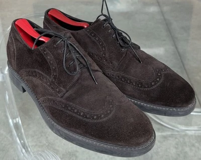 Como Nuevo Zapatos de Vestir Ermenegildo Zegna Gamuza Cuero Punta de Ala Talla 9 Med Foto 1 de 4