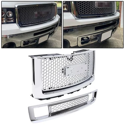 For GMC Sierra 1500 2007-2013 Chrome Front Bumper Upper Grill + Lower Grille - Image 1 of 4
