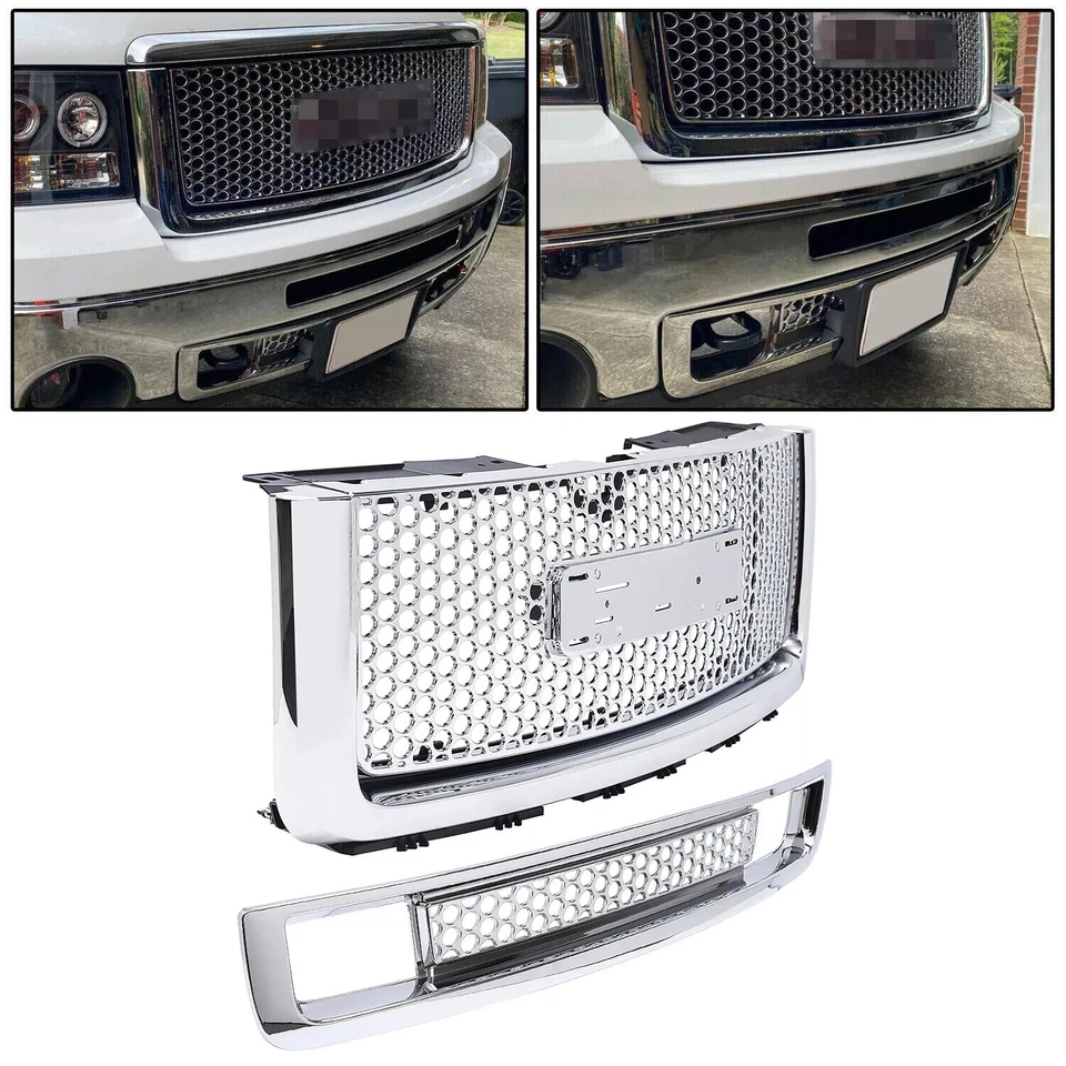 Parachoques delantero cromado parrilla superior + rejilla inferior para GMC Sierra 1500 2007-2013 Foto 1 de 4