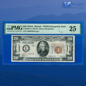 Fr.2305 1934A $20 FRN Brown Seal "HAWAII" Emergency Issue WWII, PMG VF 25 #24823 - Picture 1 of 3