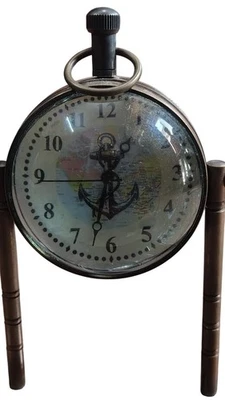 Винтажные латунные настольные часы с основанием компаса — антикварные латунные настольные часы - Изображение 1 из 4