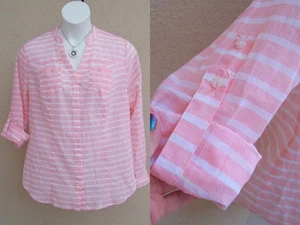 Lane Bryant NEW $59 peach white shirt top plus sz 14 16 0x CRUISE RESORT blouse - Picture 1 of 9
