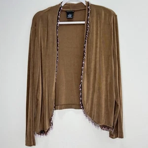 Citiknits Women’s 2XL Brown Open Front Cardigan Beaded Trim Slinky Knit - Picture 1 of 5