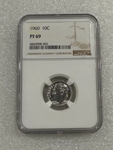 Moneda de diez centavos Roosevelt de plata 1960 a prueba ~ NGC PF 69 ~~~ IMPRESIONANTE ~~ - Imagen 1 de 2