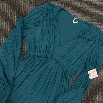 Top Free People Teal Night OB1005811 cuello hundido cintura ajustada manga alfil L Foto 1 de 4