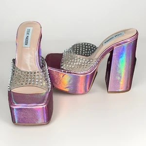 Sandalia Steve Madden Rosa Rubí Plataforma Iridiscente - Baile Tacones Ultra Altos Talla 7 - Imagen 1 de 16