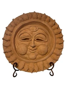 VTG Terracotta SUN FACE Clay Pottery Signed 1973 12 in diameter Heavy About 5lbs - Picture 1 of 5