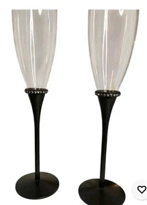 Vintage 2010 STUDIO HIS & HERS Toasting Champagne Glasses Black Stems New In Box - Picture 1 of 4