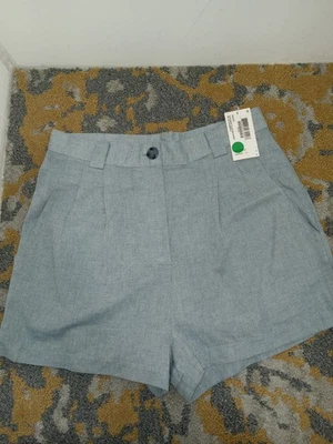 American Apparel High Waist Pleated Shorts Sz Med, Blue, 💯 cotton, Chambray NWT - Image 1 of 4