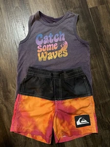 BUNDLED Boys Swimsuit Quicksilver Bathing Suit Boys 6 - Sleeveless Tee Small - Picture 1 of 5