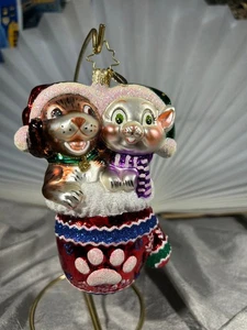 VINTAGE RADKO ORNAMENT - HUND UND KÄTZCHEN IM FÄUSTLING - 5,5" - Bild 1 von 5
