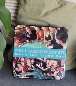 Casino Tin Games Set 4 EN 1 Poker Blackjack Craps Roulette - Merchant Ambassador - Picture 1 of 13