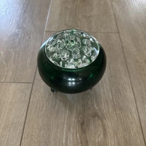 VTG Viking Glass "Flowerlite" Frog Bowl Emerald Green 3-Footed Clear Lid - Picture 1 of 5