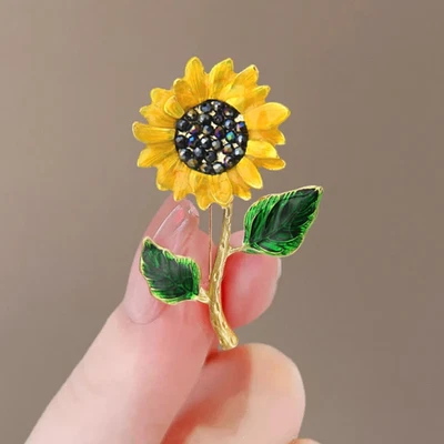 Sunflower Brooch Rhinestone Crystal Gold & Yellow Flower Pin Jewelry Summer Gift - Image 1 of 4