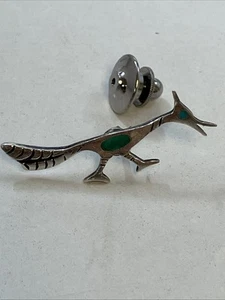 Navajo Turquoise & Silver Roadrunner Hat Or Lapel Pin - Picture 1 of 3