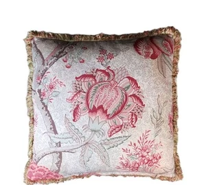 Rose Tree Summerton Floral Square Fringe Decorative Pillow Pink Coral White - Picture 1 of 10