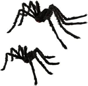 2er Pack gruselige große behaarte Spinnen Halloween Indoor/Outdoor Dekoration rote Augen - Bild 1 von 5